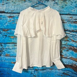 Glam white long sleeve high neck dramatic sleeve cuffs NWT medium